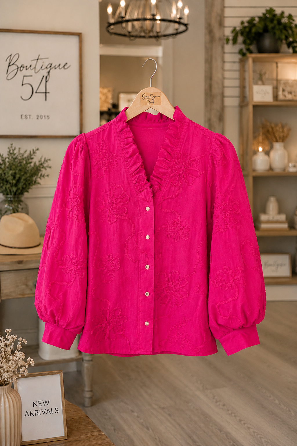 Bobbi Button Down 3d Floral Top Bubble Gum