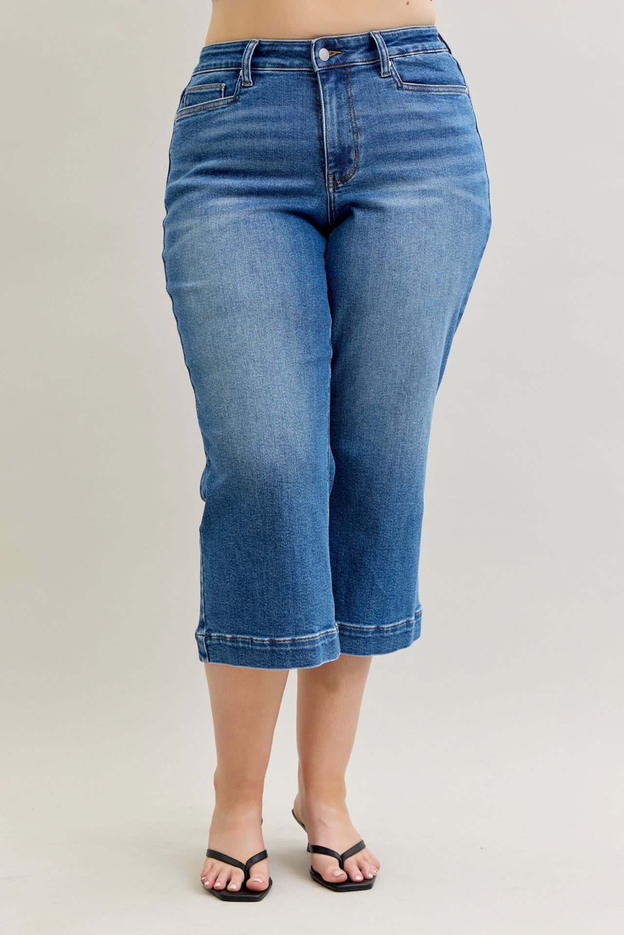 Joanne Judy Blue Cropped Wide Leg Jean Medium Wash