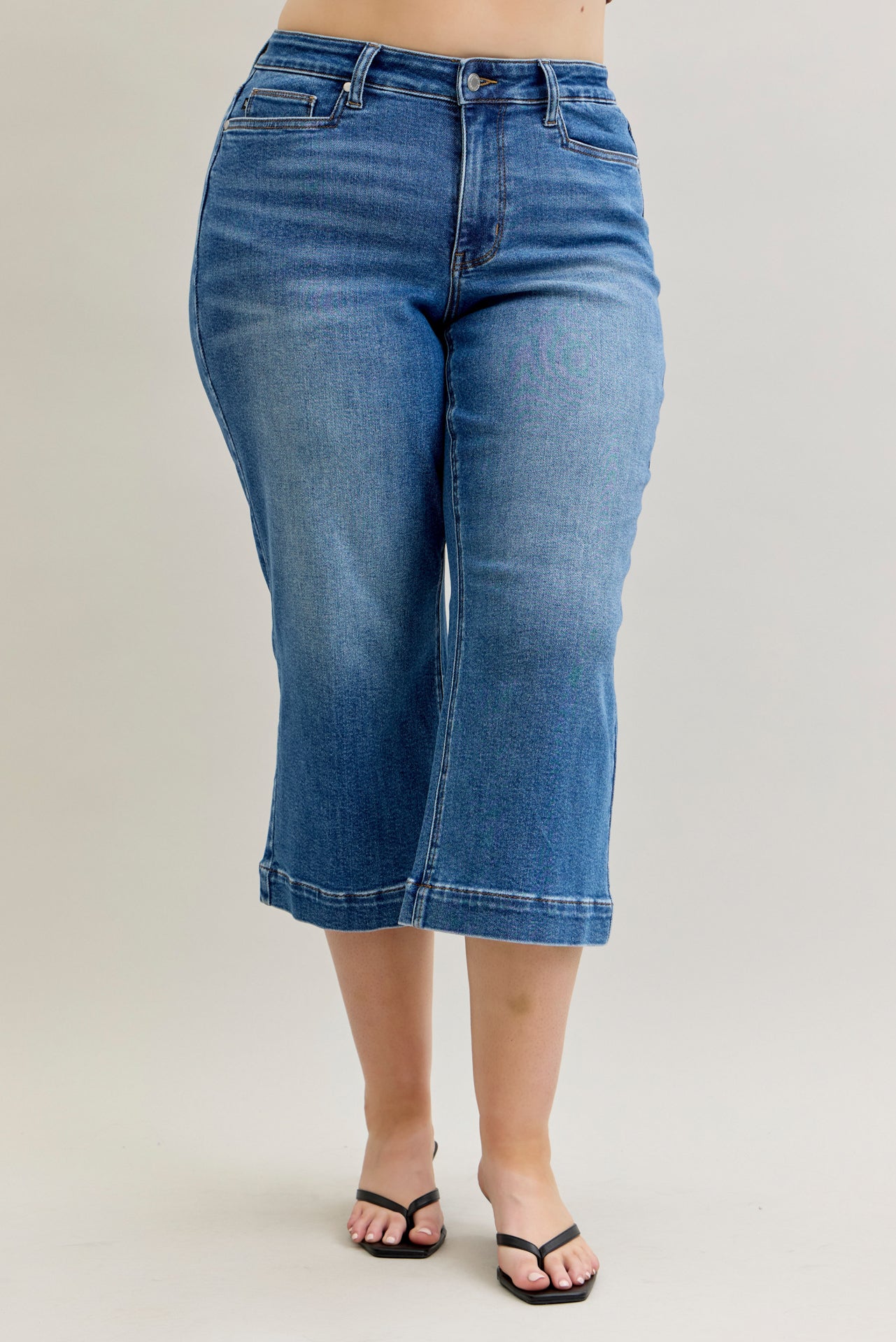 Joanne Judy Blue Cropped Wide Leg Jean Medium Wash