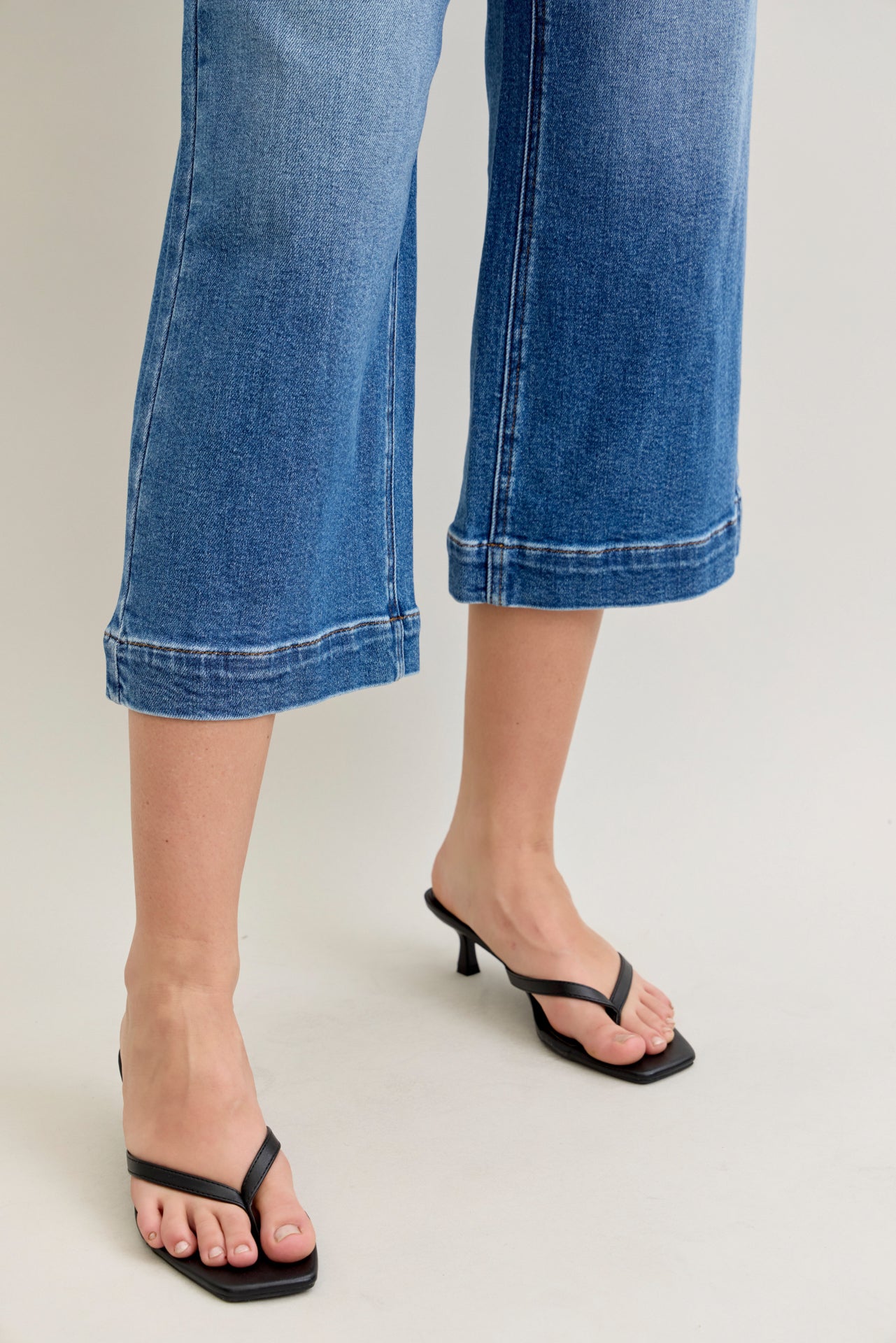 Joanne Judy Blue Cropped Wide Leg Jean Medium Wash
