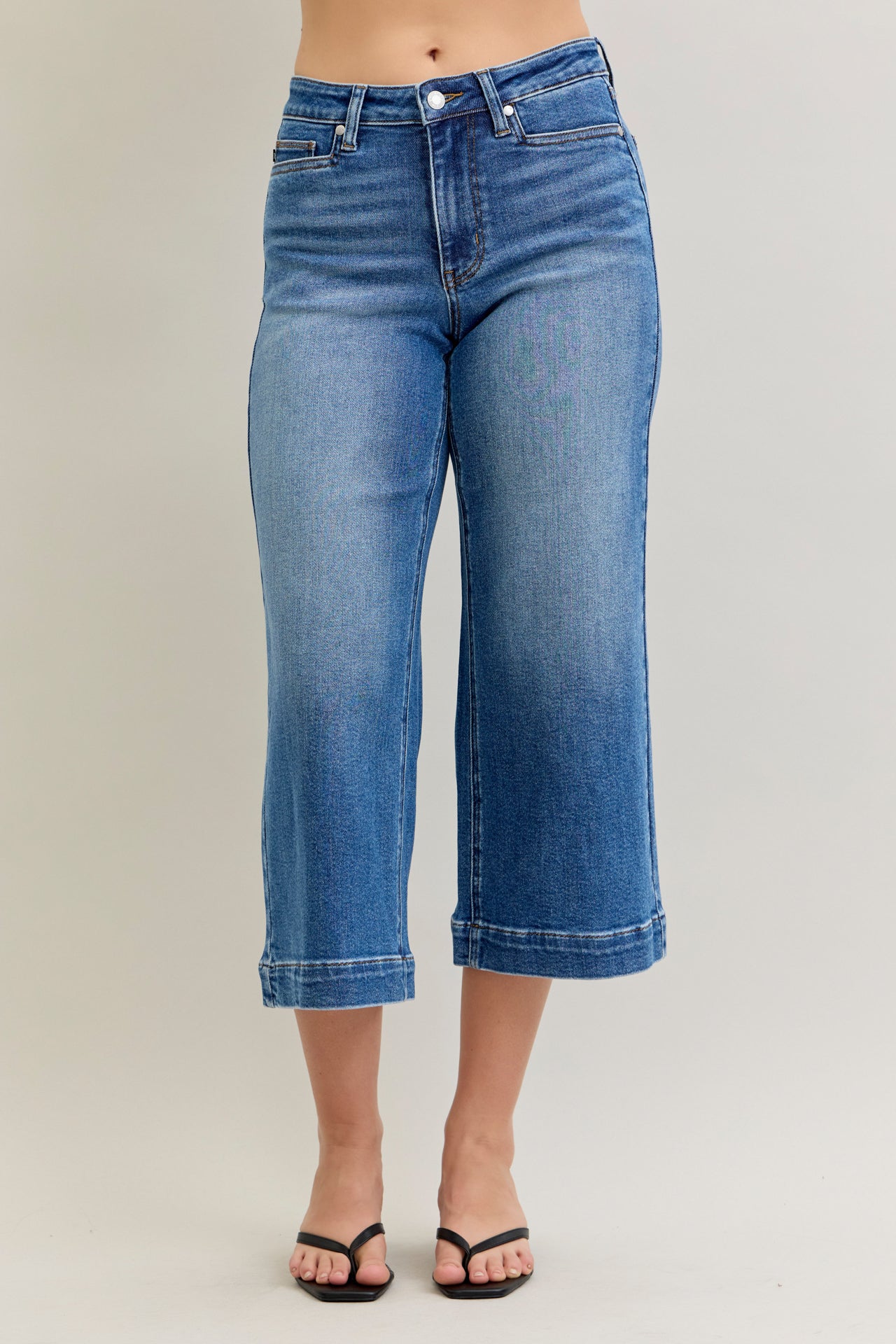 Joanne Judy Blue Cropped Wide Leg Jean Medium Wash