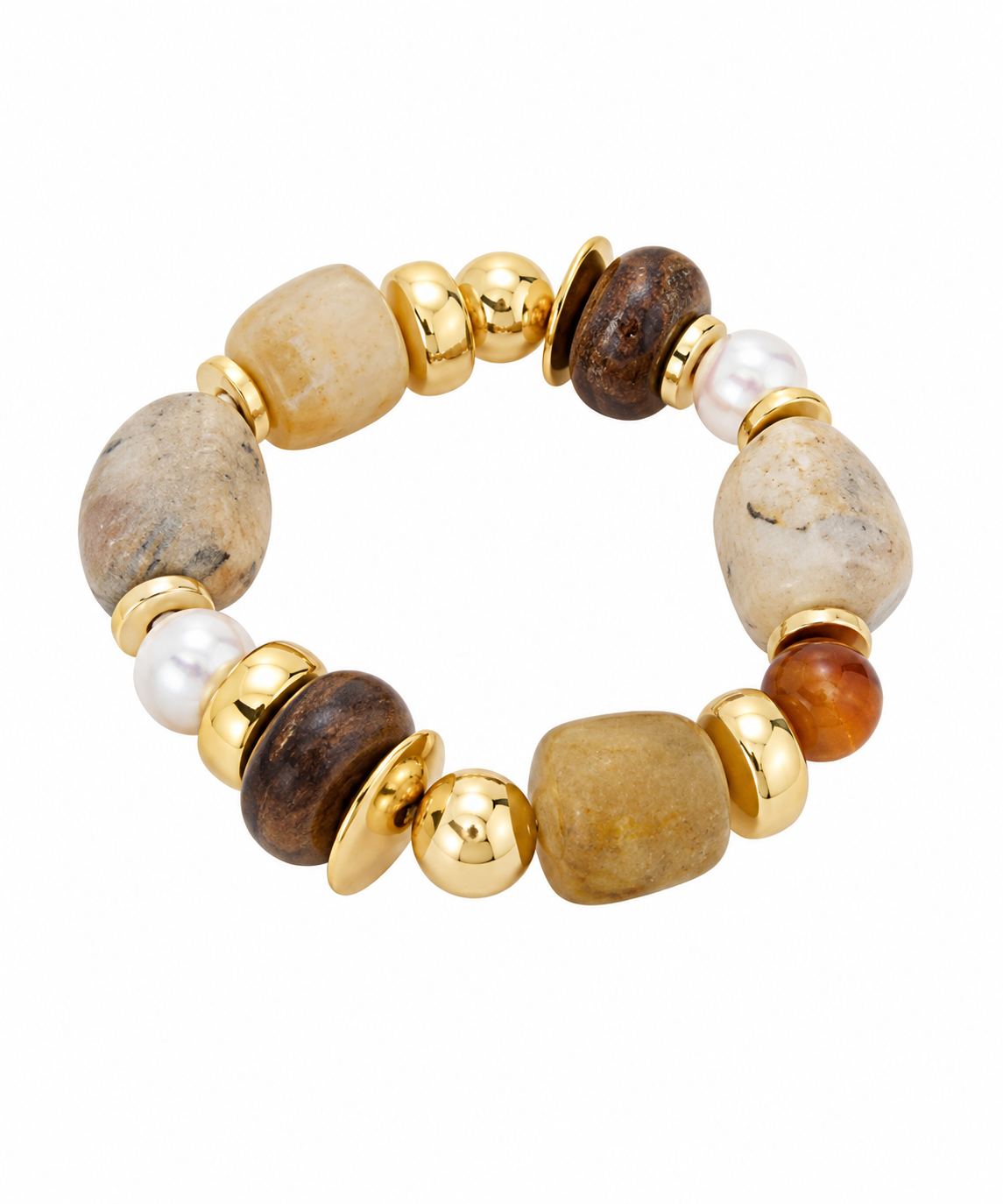 Marbled Nugget Bead Bracelet Beige