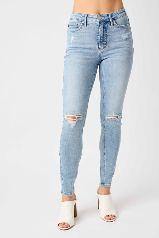 Judy Blue Skinny Stressed Knee-Light Wash
