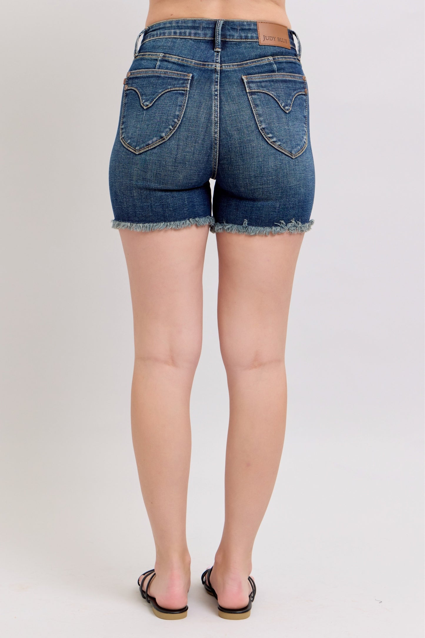 Adleigh Judy Blue Fray Hem Shorts Dark Wash