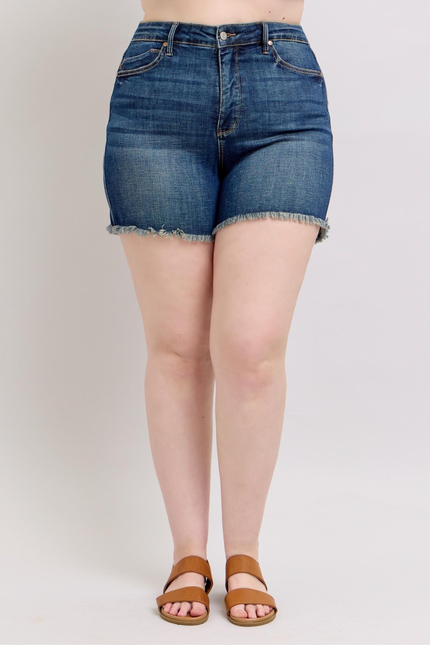 Adleigh Judy Blue Fray Hem Shorts Dark Wash