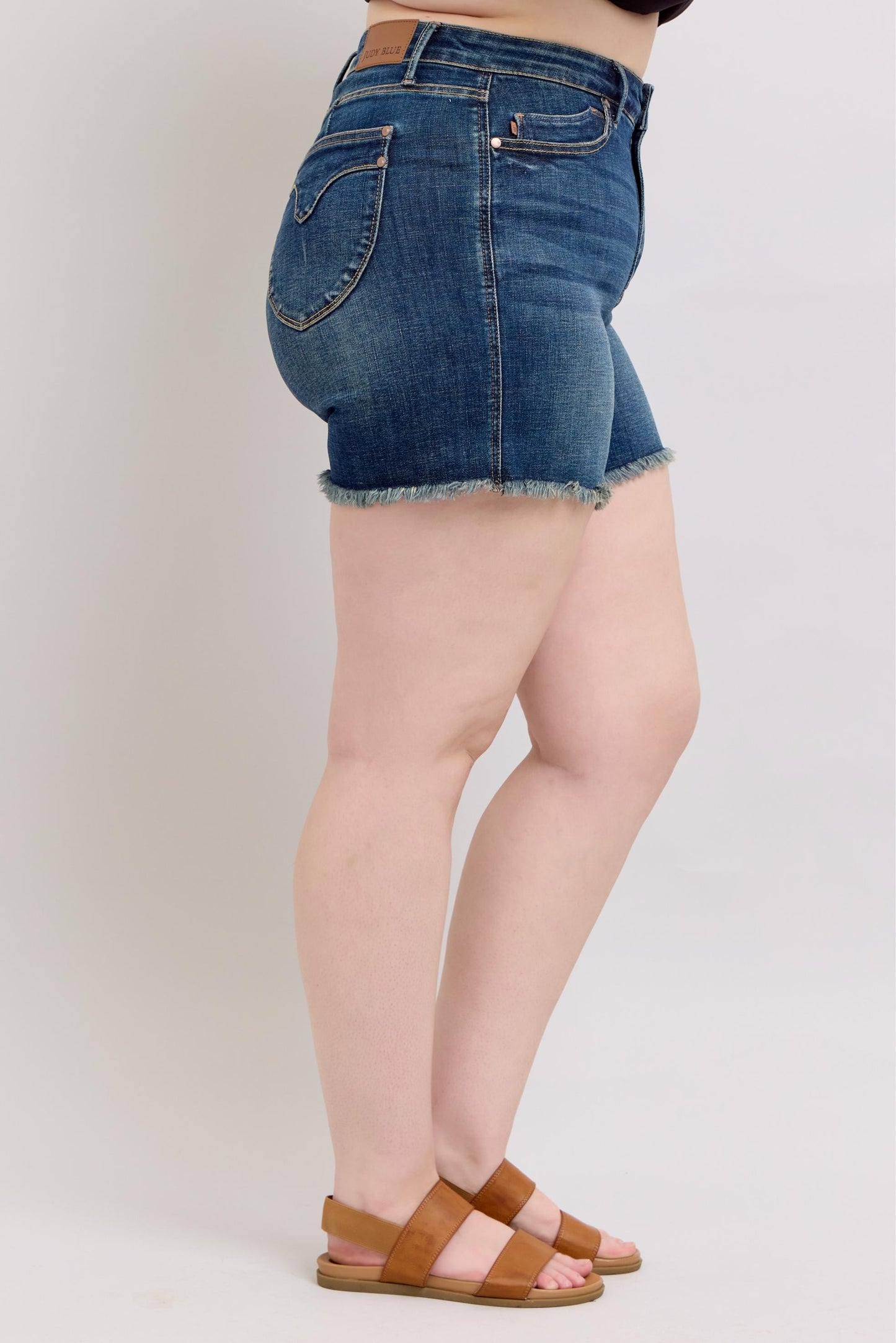 Adleigh Judy Blue Fray Hem Shorts Dark Wash