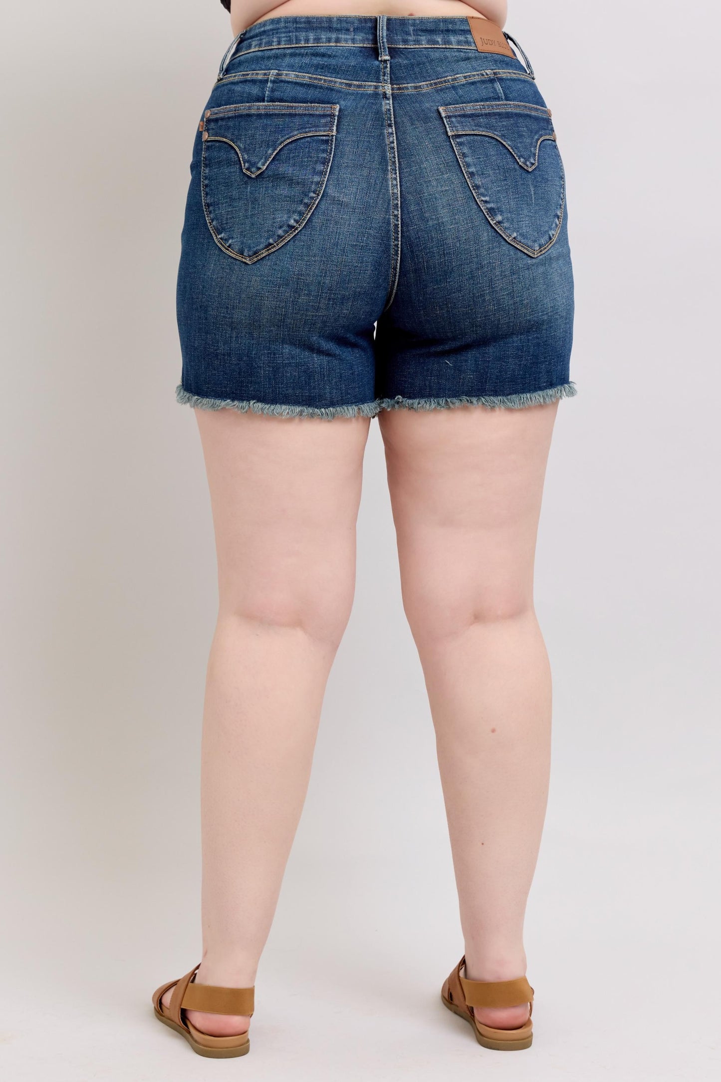 Adleigh Judy Blue Fray Hem Shorts Dark Wash