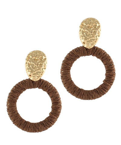 Raffia Ring & Teardrop Earrings Dark Brown