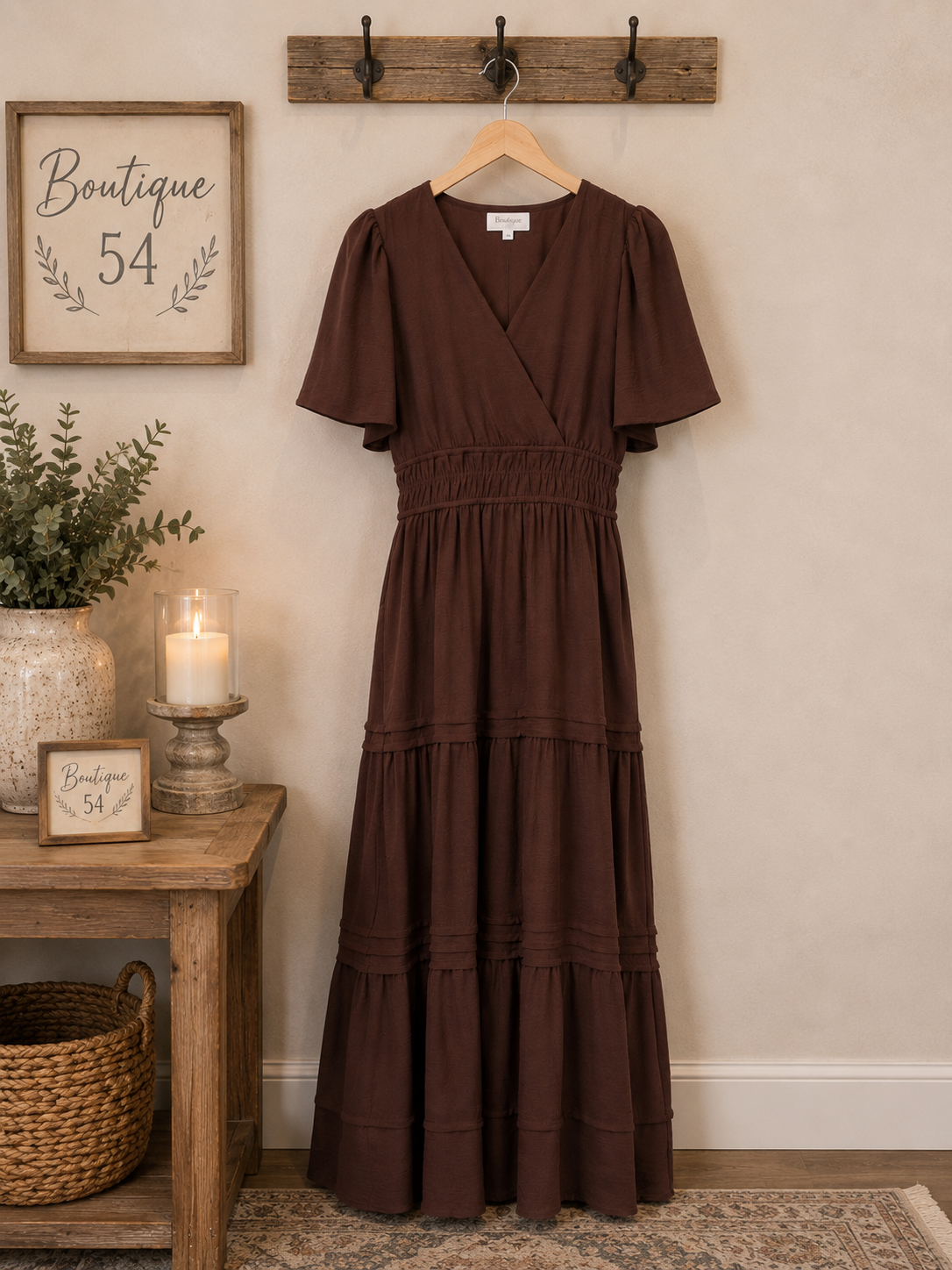 Hadley Half Sleeve Tiered Maxi Dress Dark Brown
