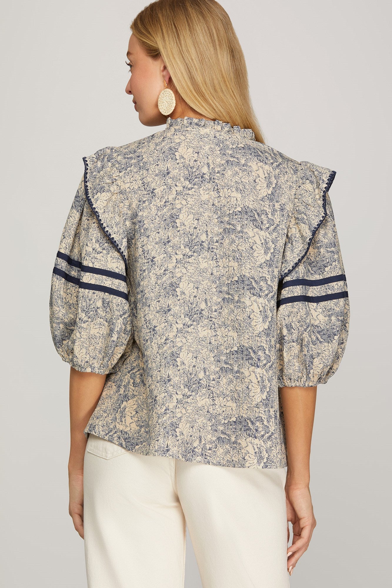 Addy Abstract Floral 3/4 Sleeve Top Navy