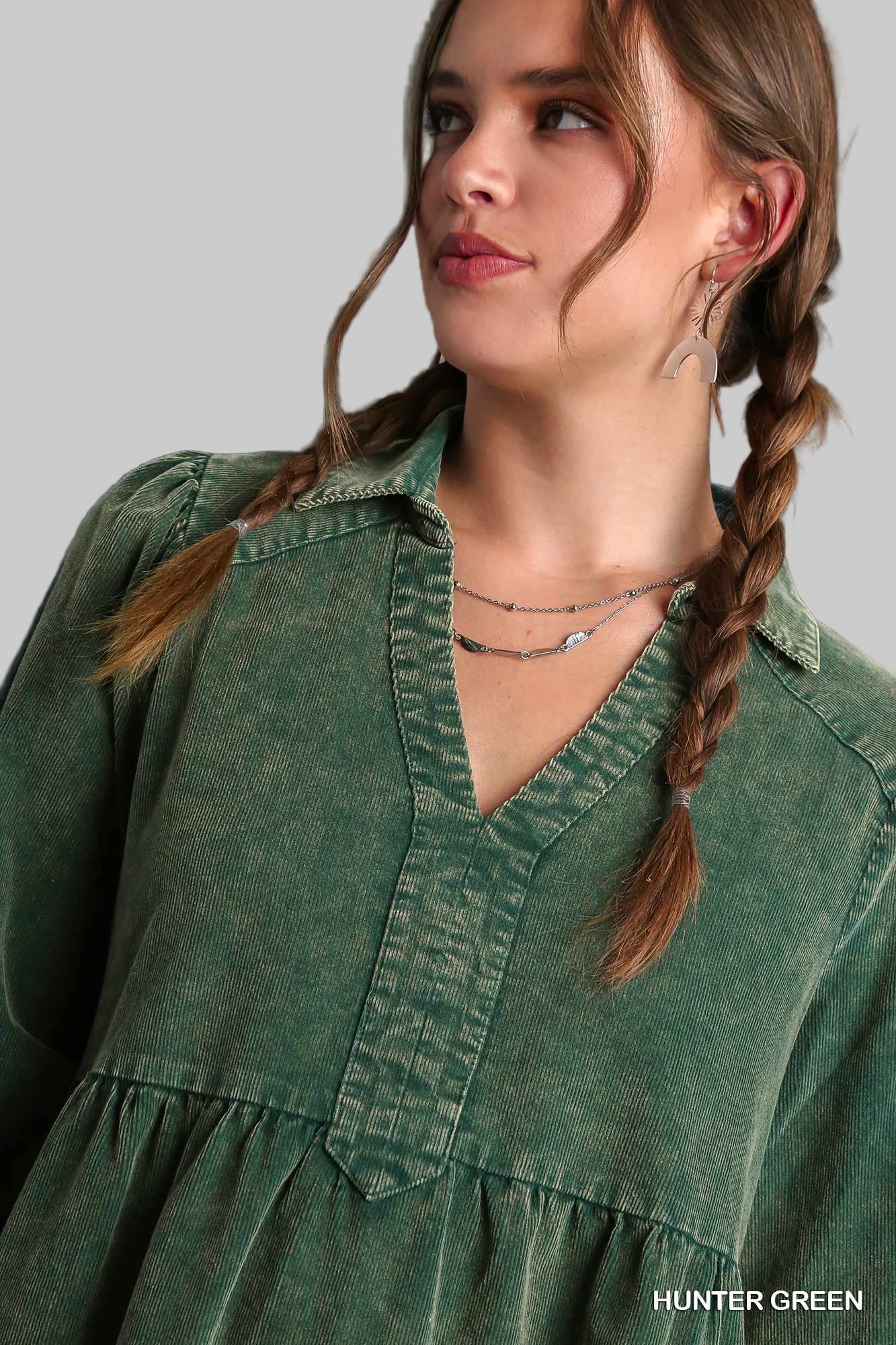 Sydney Stone Wash Corduroy Dress Hunter Green