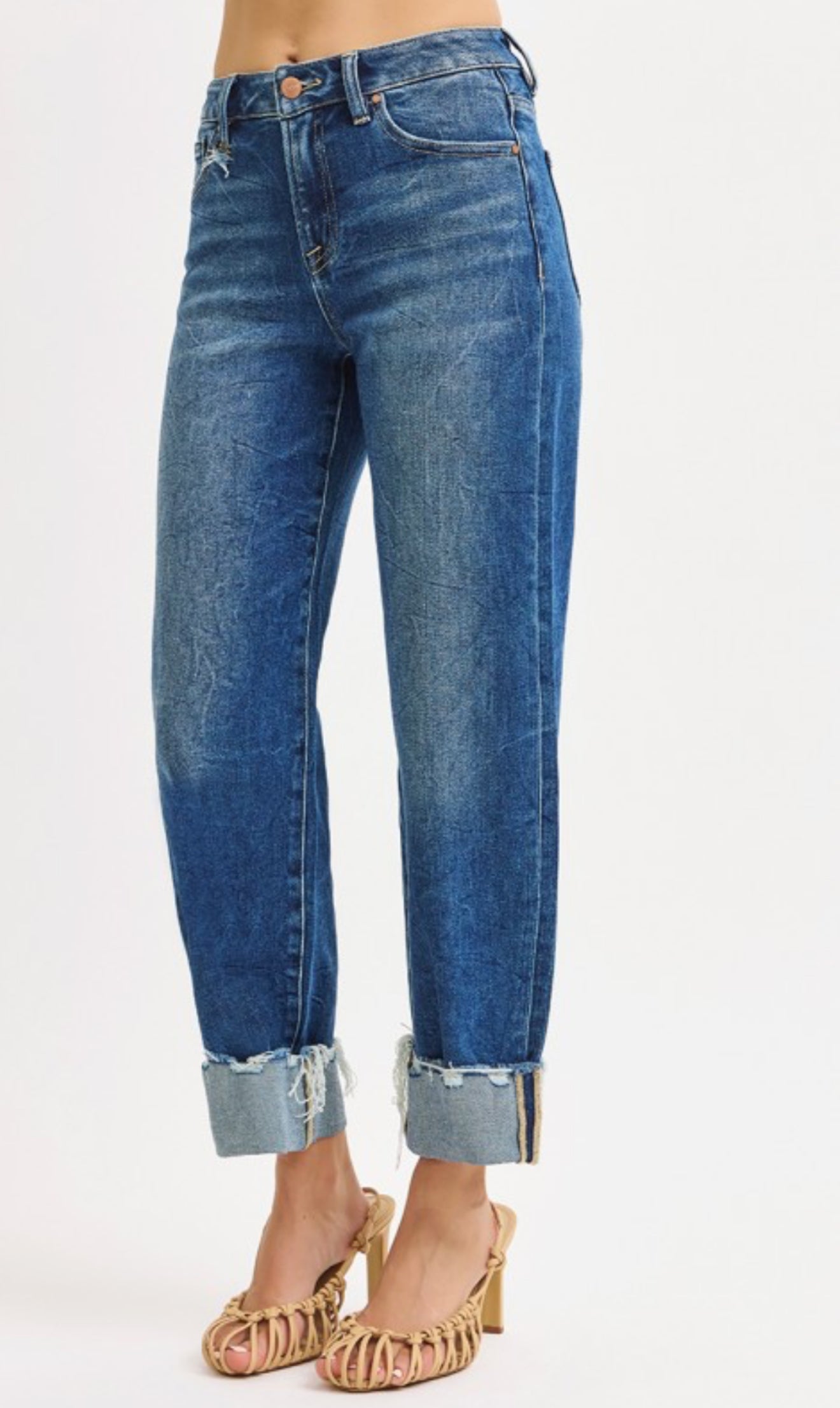 Bianca High Rise Risen Boyfriend Cuffed Jeans Medium Wash
