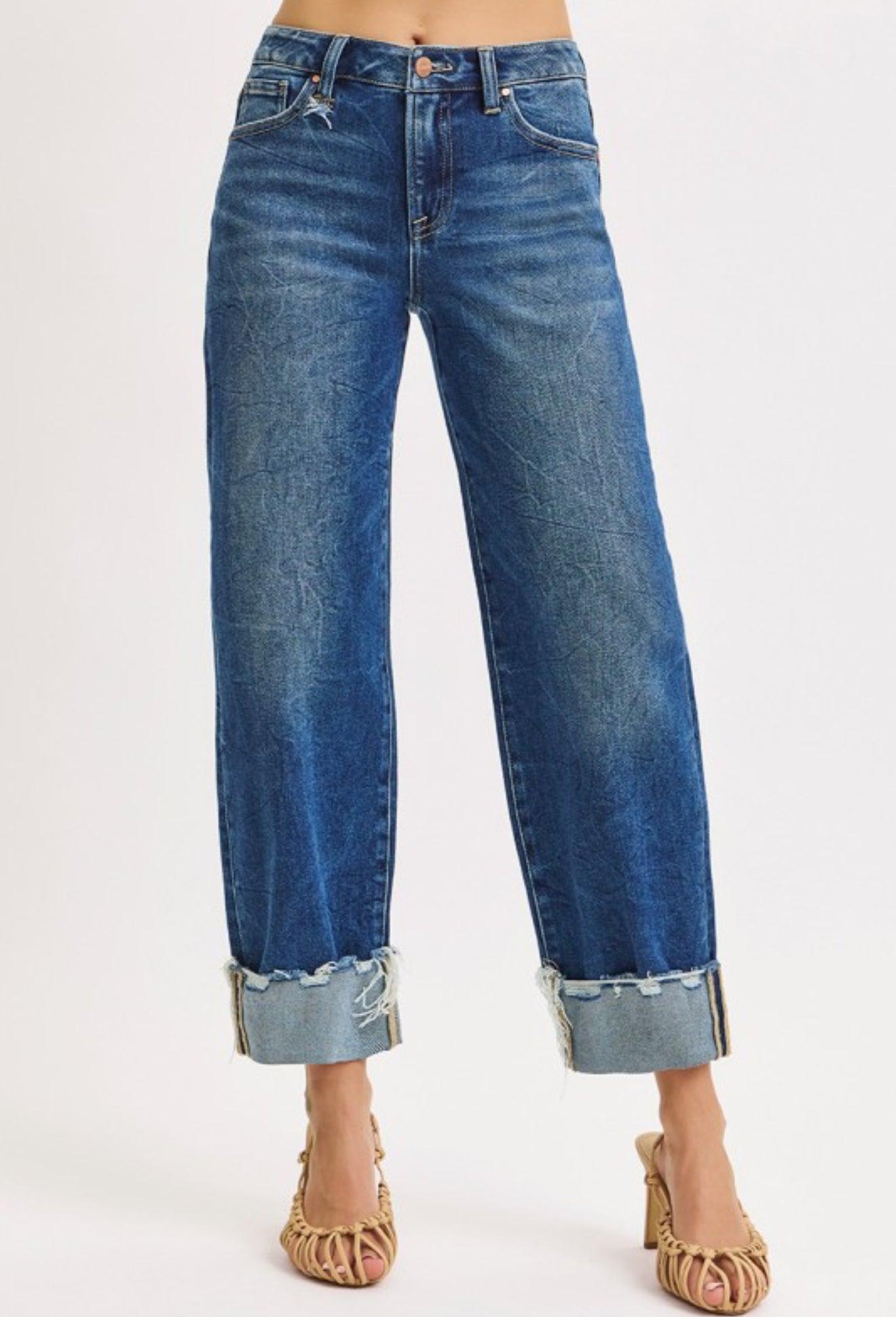 Bianca High Rise Risen Boyfriend Cuffed Jeans Medium Wash