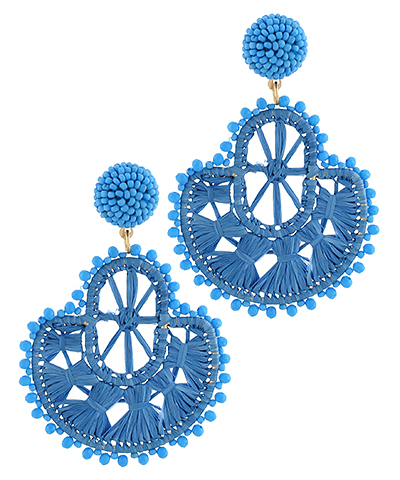 Dotted Crochet Pattern Drop Earrings Blue