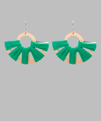 Semicircle Raffia & Wood Dangle Earring