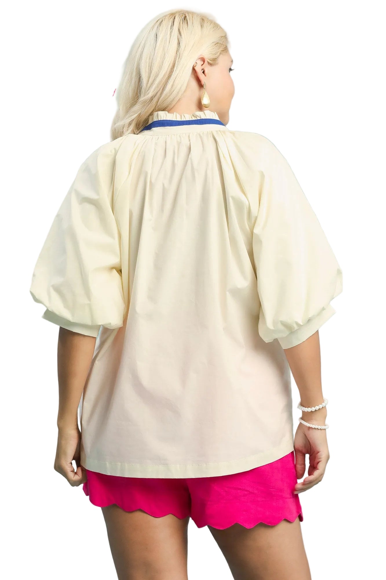 Candy Embroidery Floral V Neck Blouse Ecru