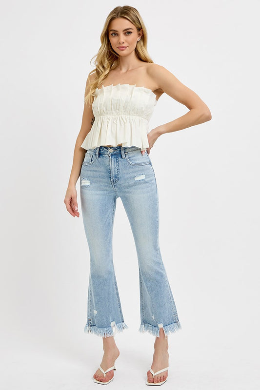 Rosie Tummy Control High Rise Risen Crop Kick Flare Jeans Light