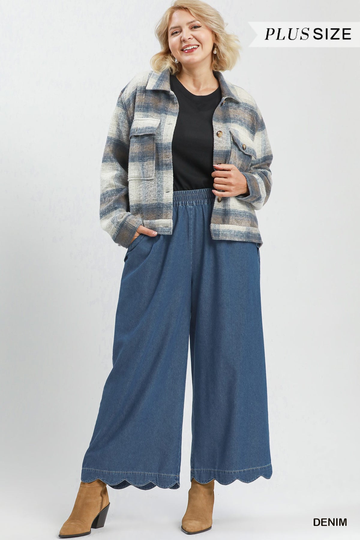 Chasidy Chambray Scalloped Hem Pants Denim