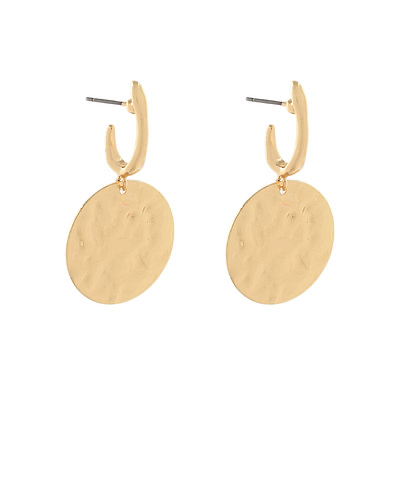 Hammered Gold Dipped Round Dangle Earrings