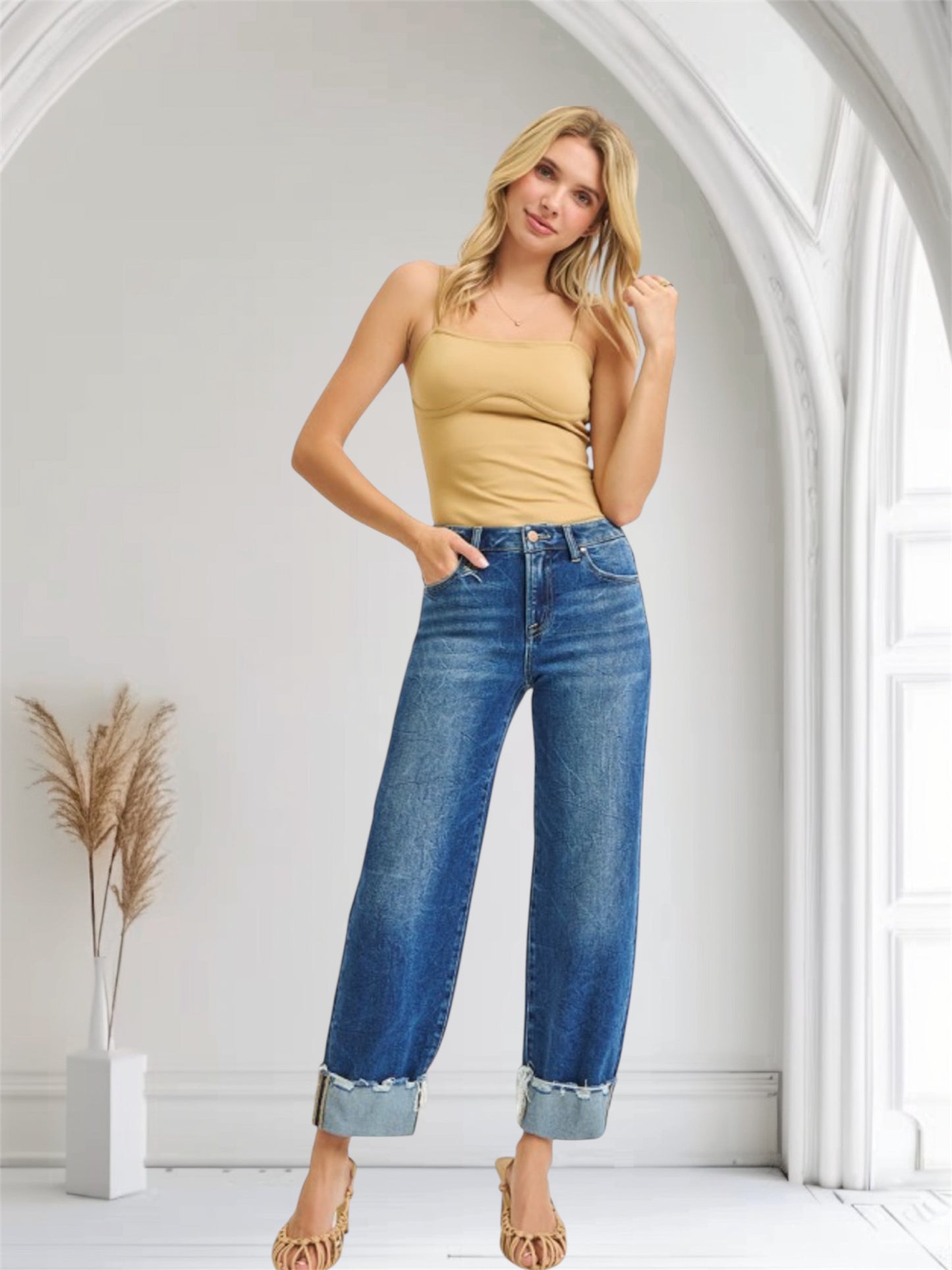 Bianca High Rise Risen Boyfriend Cuffed Jeans Medium Wash