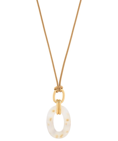Acrylic Oval Ring Cord Necklace White & Brown