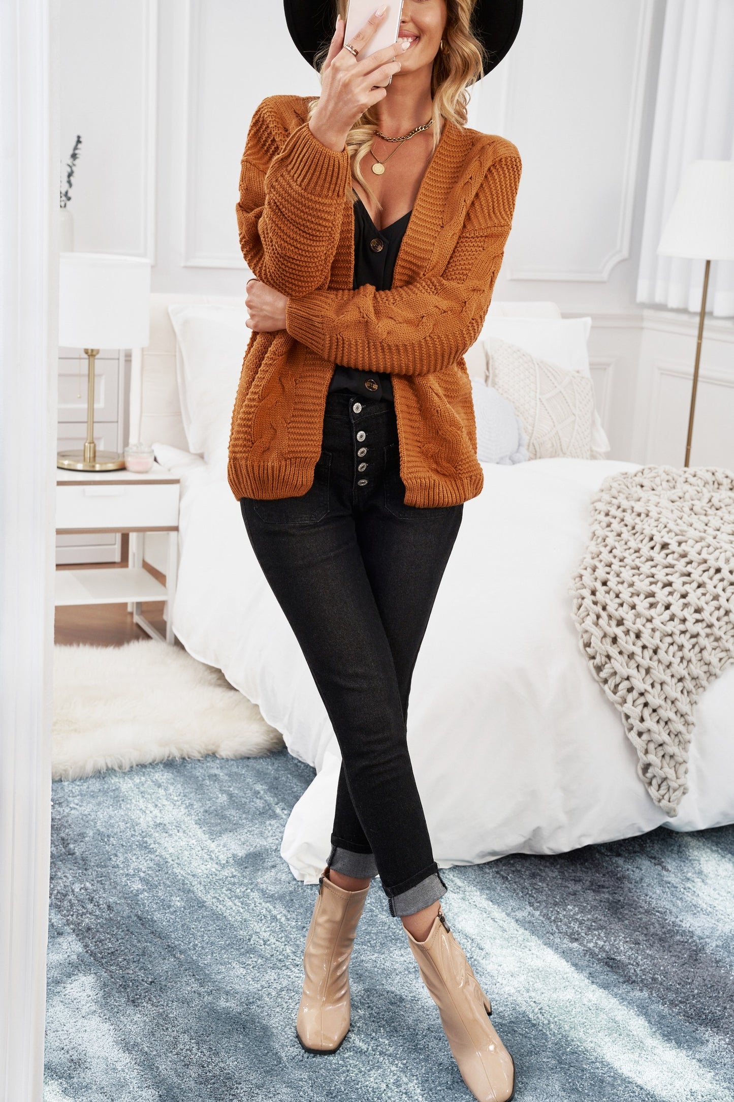 Camilla Chunky Knit Cardigan Rust