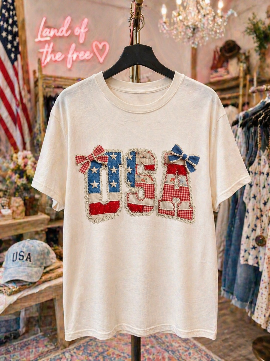 Favorite Faux Quilted USA Comfort Tee Ivory