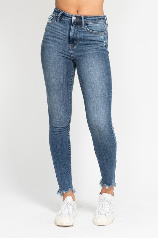 Judy Blue Skinny Destroyed Shark Bite Hem Medium Wash