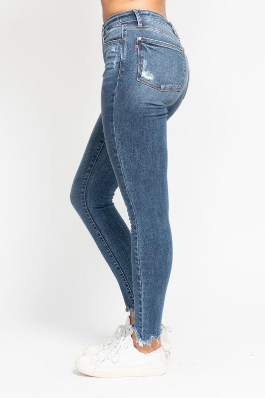 Judy Blue Skinny Destroyed Shark Bite Hem Medium Wash