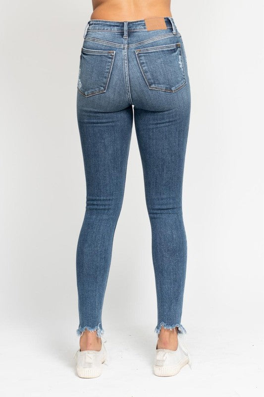 Judy Blue Skinny Destroyed Shark Bite Hem Medium Wash