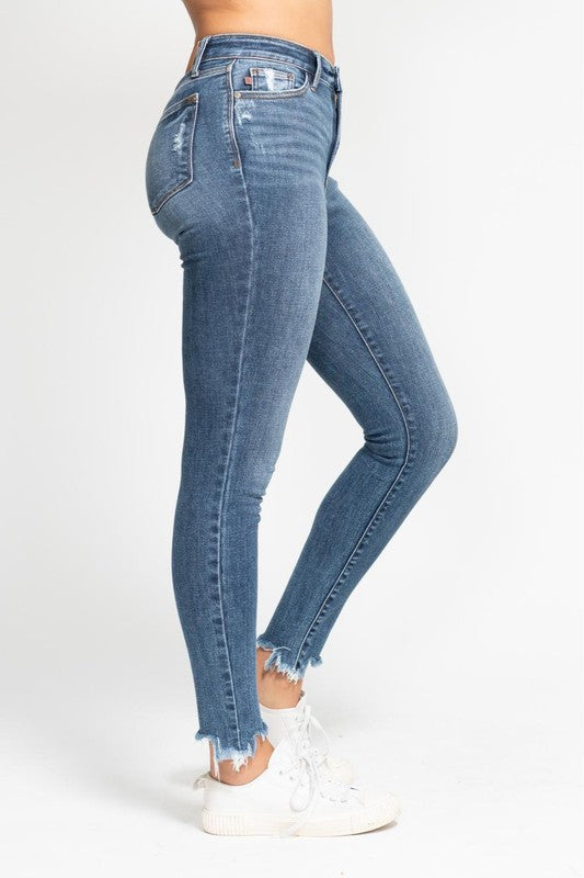 Judy Blue Skinny Destroyed Shark Bite Hem Medium Wash