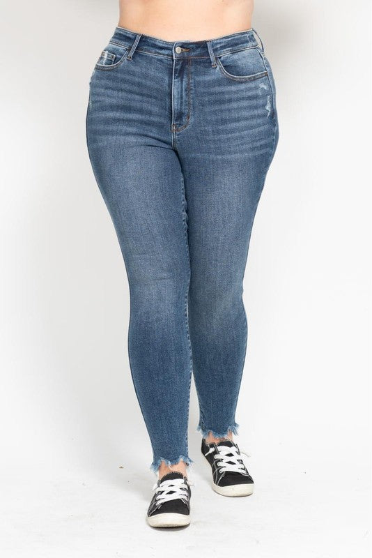 Judy Blue Skinny Destroyed Shark Bite Hem Medium Wash