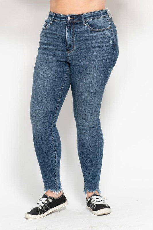 Judy Blue Skinny Destroyed Shark Bite Hem Medium Wash