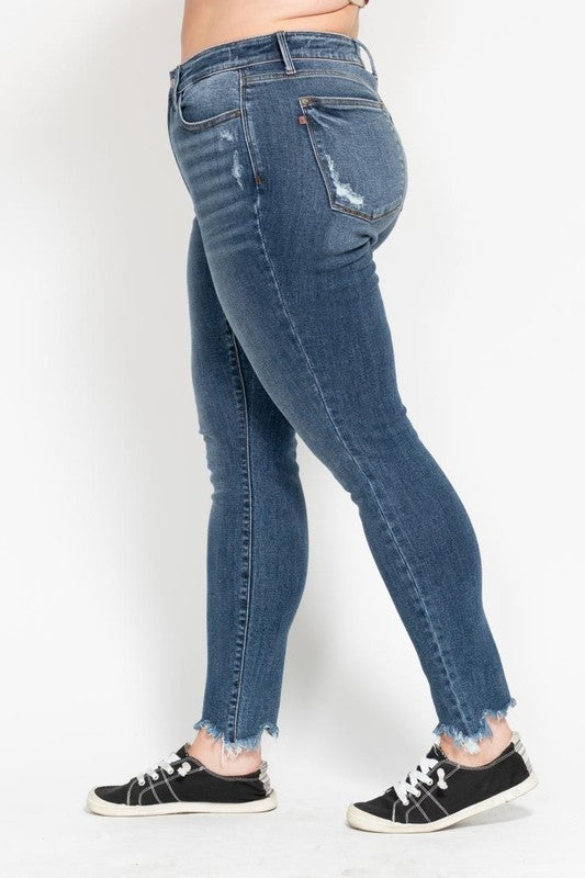 Judy Blue Skinny Destroyed Shark Bite Hem Medium Wash