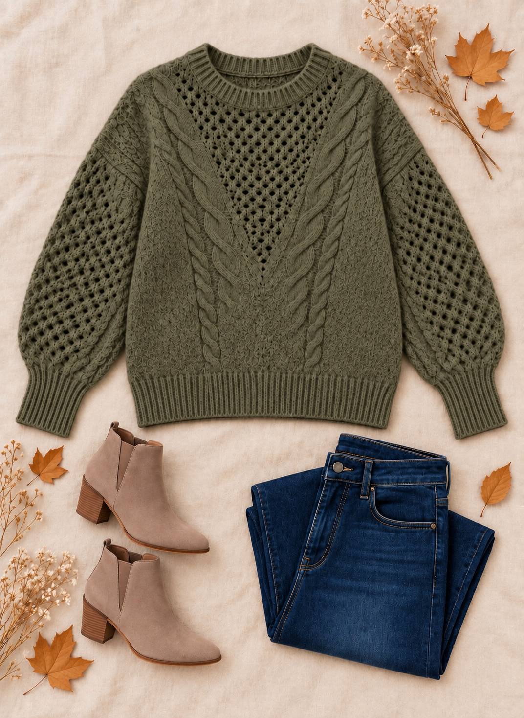 Clara Cozy Cable Knit Sweater Olive