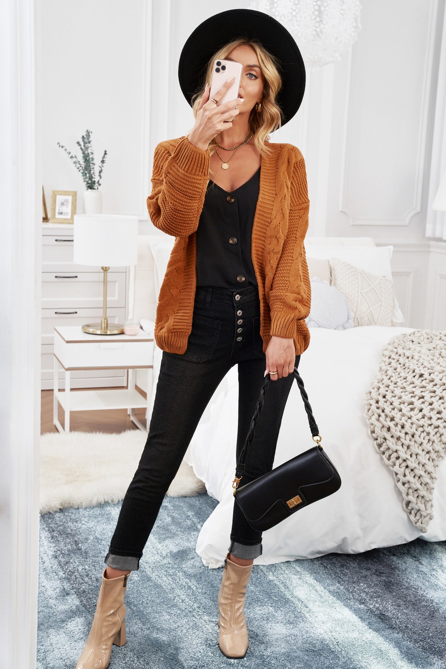 Camilla Chunky Knit Cardigan Rust