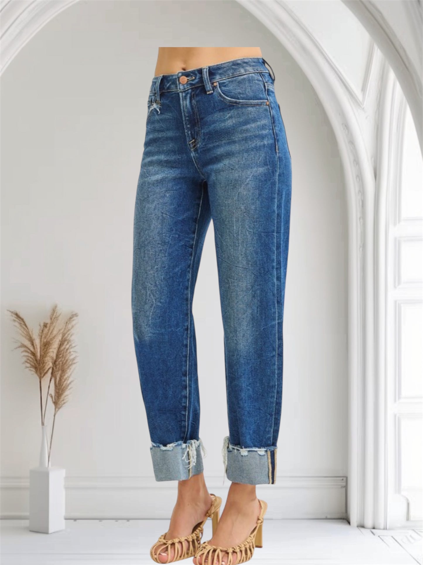 Bianca High Rise Risen Boyfriend Cuffed Jeans Medium Wash
