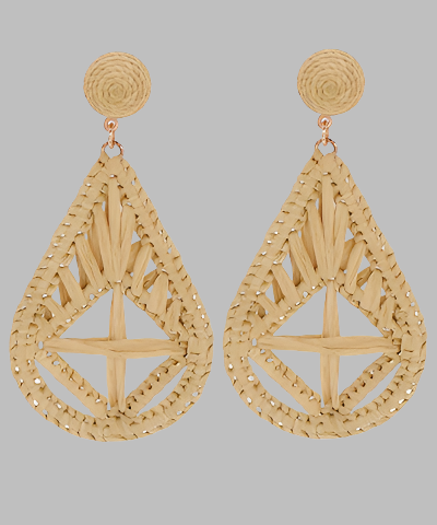 Crisscross Teardrop Rattan Earring Natural