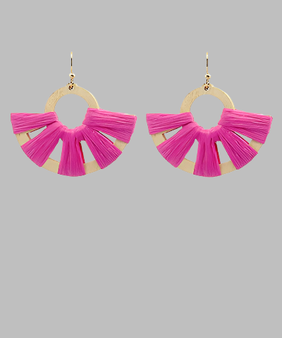 Semicircle Raffia & Wood Dangle Earring