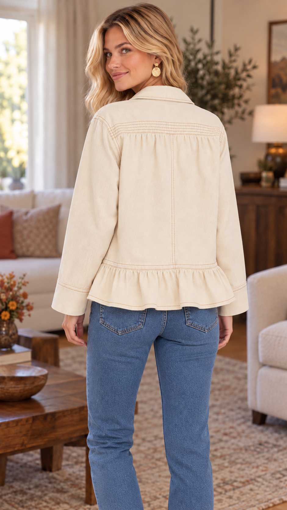 Sandy Solid Long Sleeve Jacket Ecru