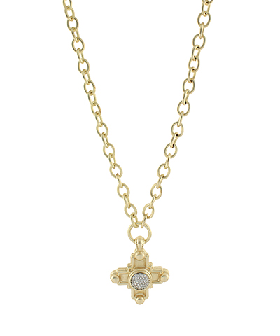 Pave CZ & Organic Cross Necklace Gold Plated