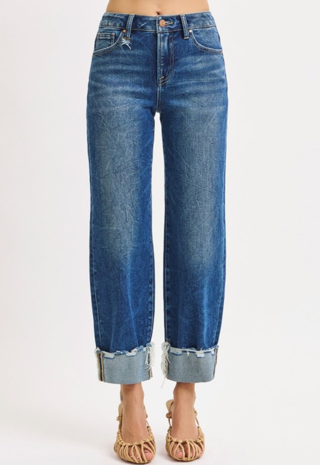 Bianca High Rise Risen Boyfriend Cuffed Jeans Medium Wash
