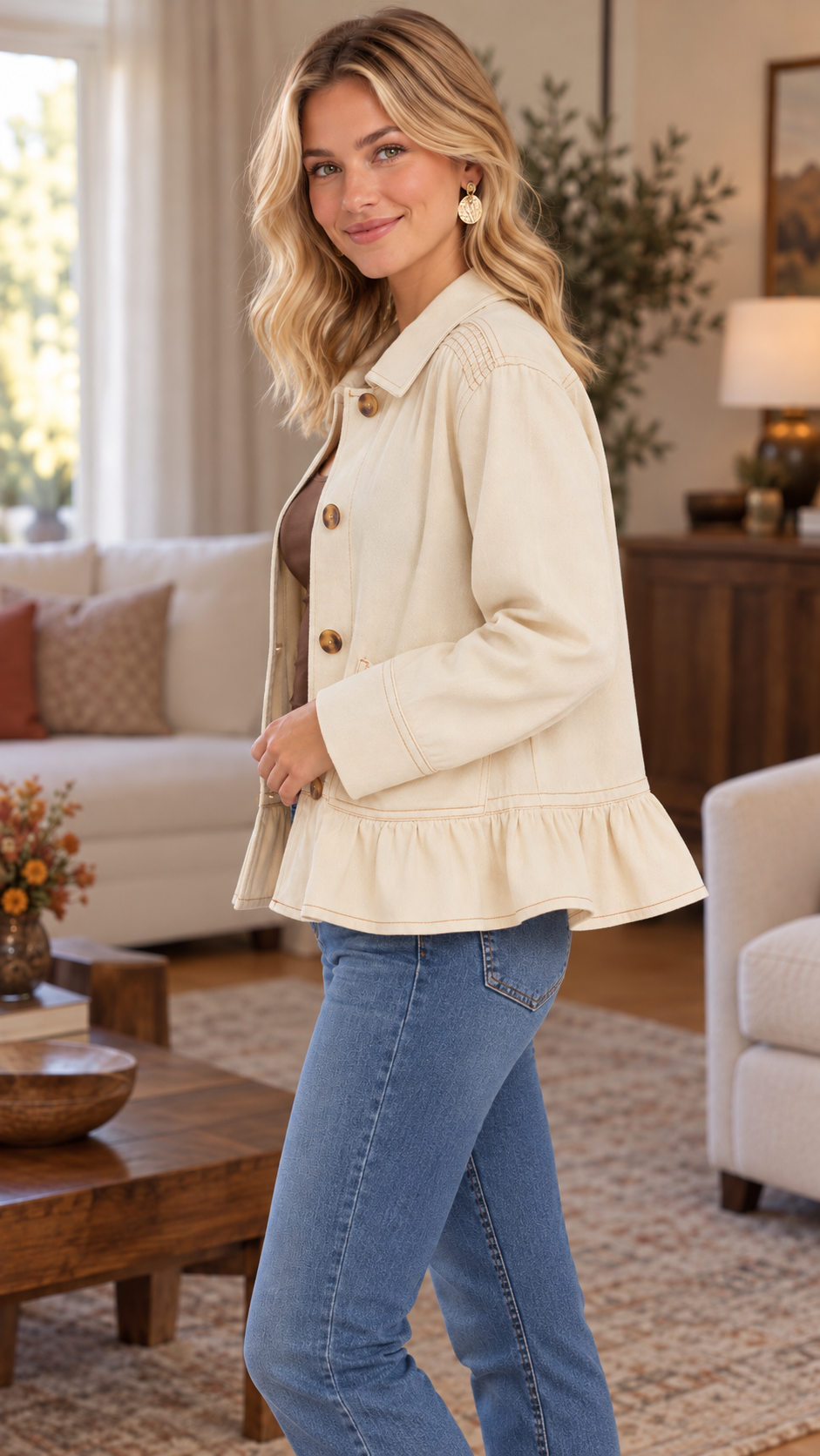 Sandy Solid Long Sleeve Jacket Ecru