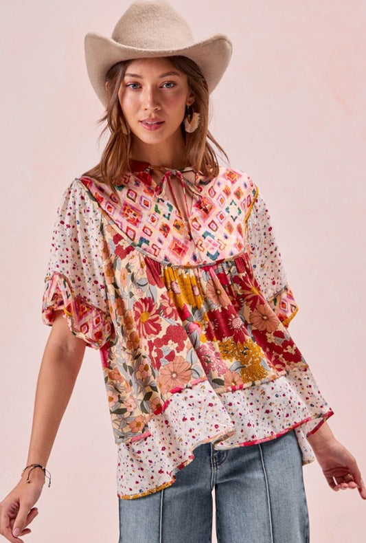 Molly Mix Print Blouse Rose