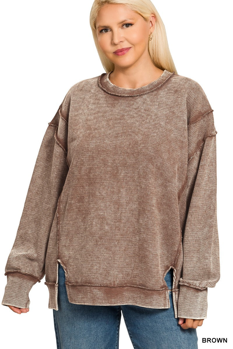 Alice Acid Washed Side Slit Pullover Mocha