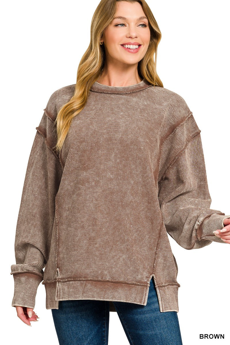 Alice Acid Washed Side Slit Pullover Mocha
