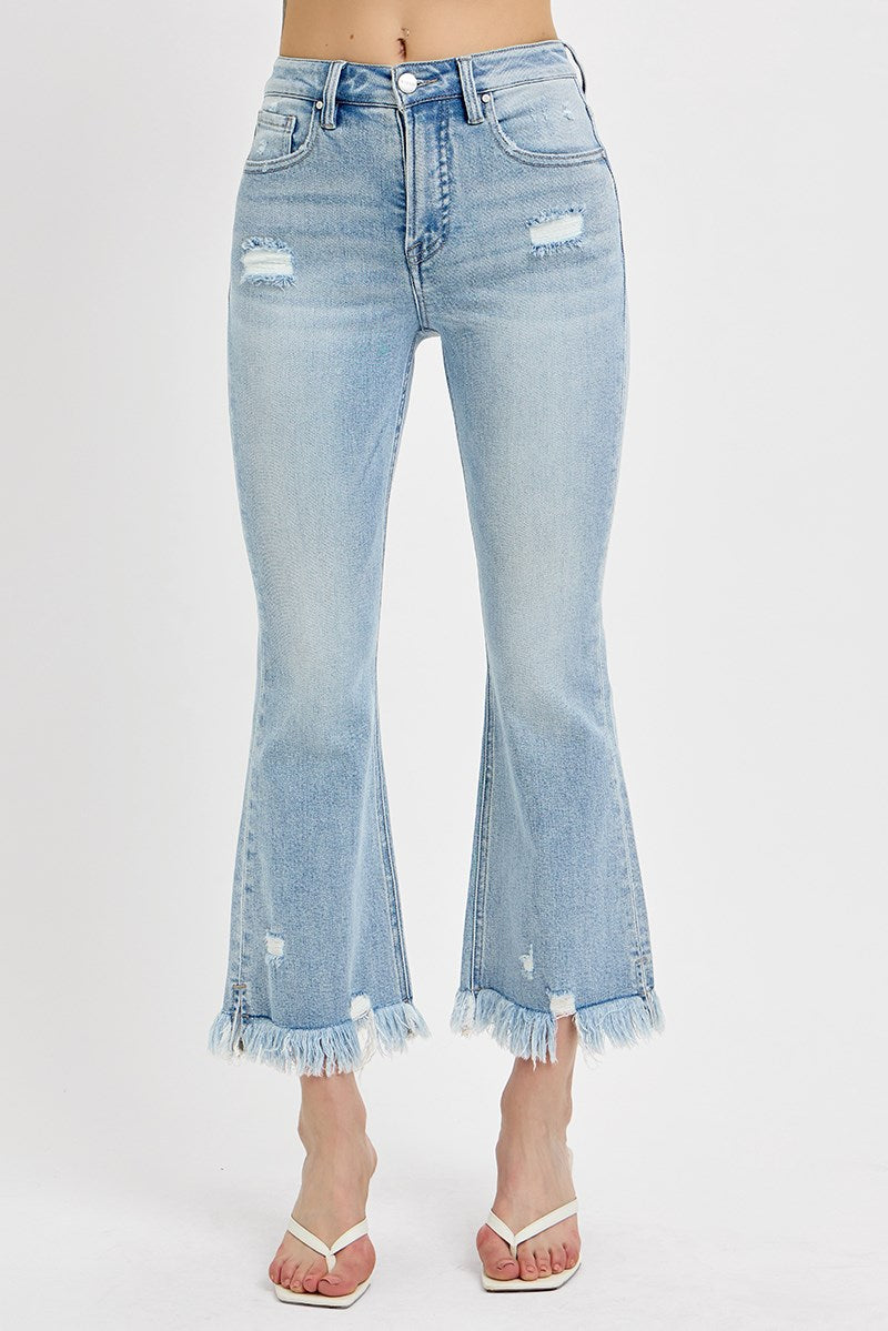 Rosie Tummy Control High Rise Risen Crop Kick Flare Jeans Light
