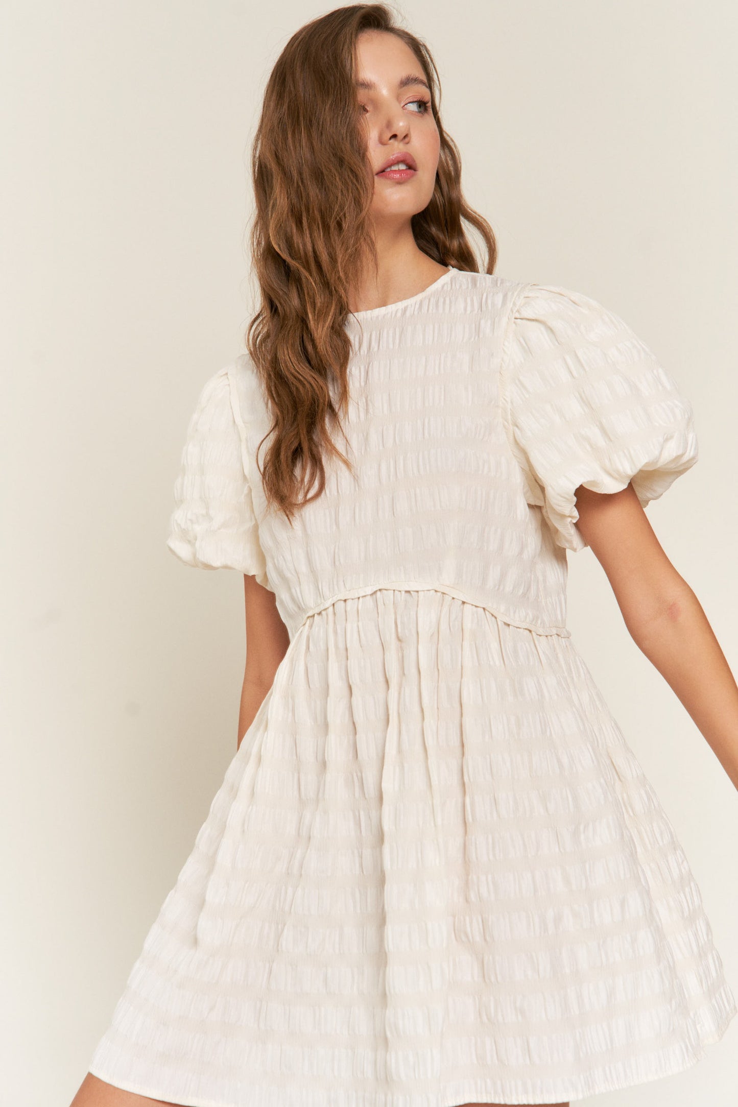 Toni Textured Stripe Woven Mini Dress Ivory