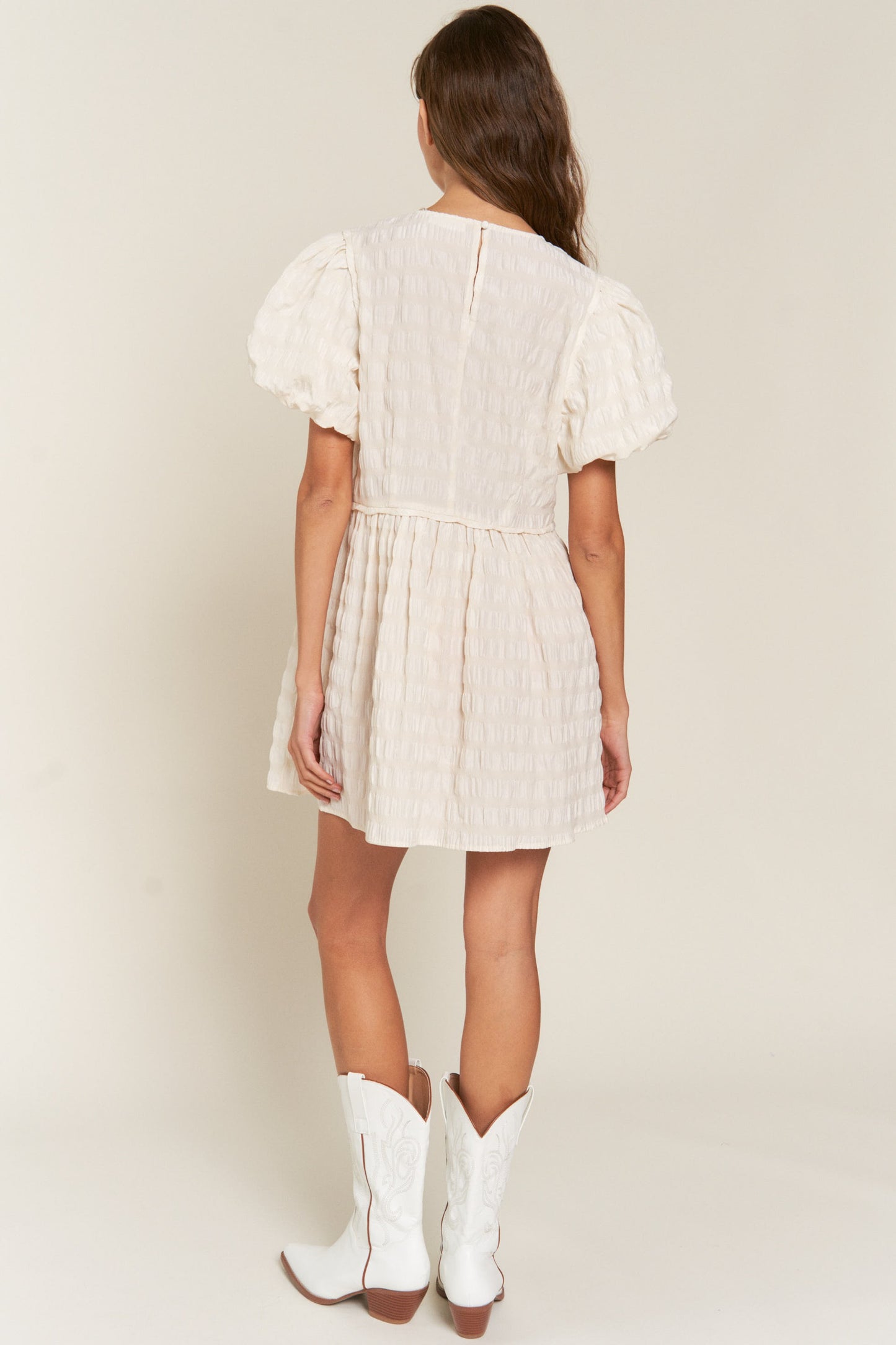 Toni Textured Stripe Woven Mini Dress Ivory