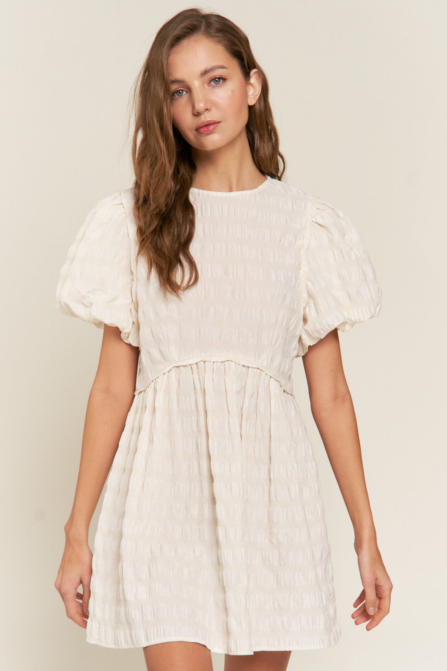 Toni Textured Stripe Woven Mini Dress Ivory